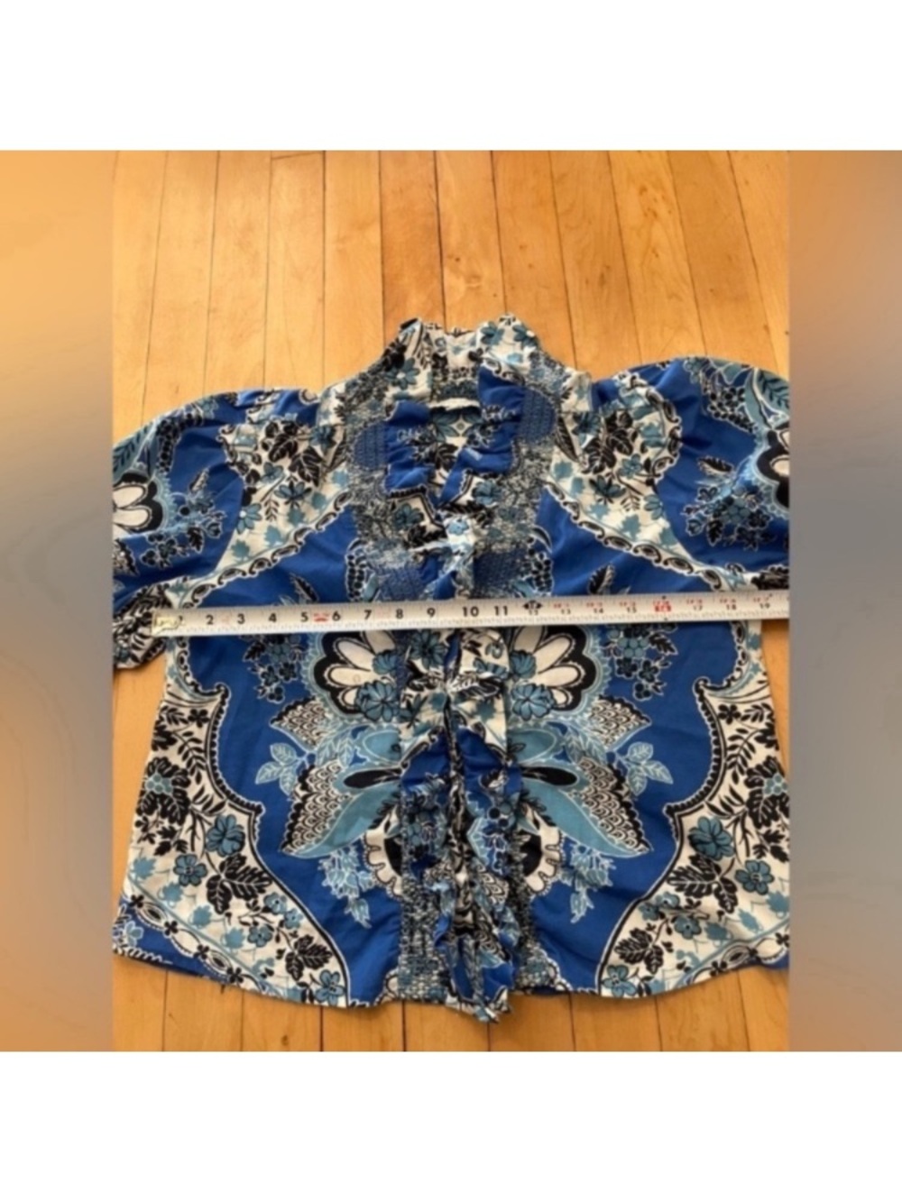 Love the Label Anthropologie Clementine Poppy Blue Print Top - Picture 9 of 9